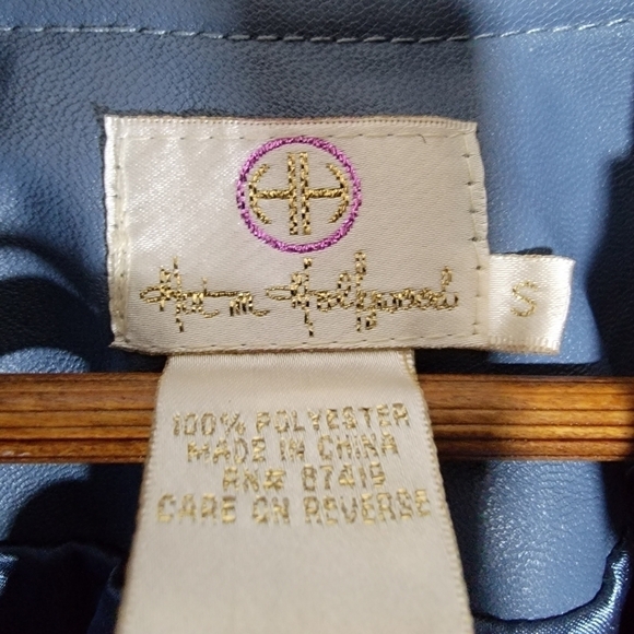 Hot in Hollywood Vegan Blue Faux Leather Jacket Ruffles Size Small - Picture 15 of 16